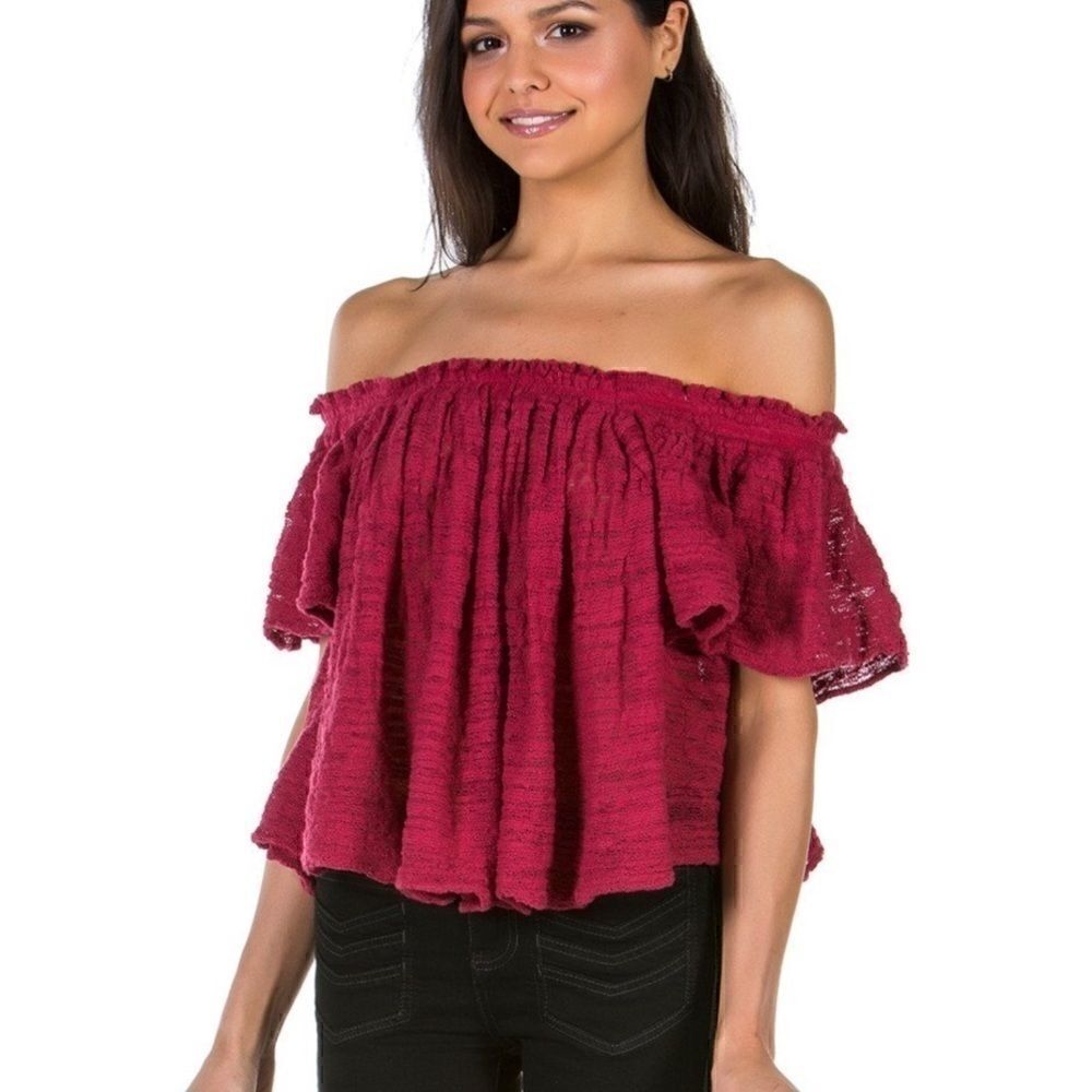 Free people Thrills & Frills Sweater Raspberry NWT